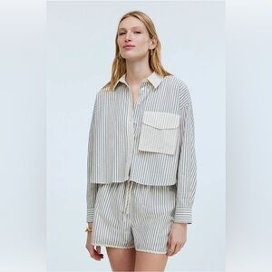 Madewell Flap-Pocket Crop Button-Up Shirt - Small